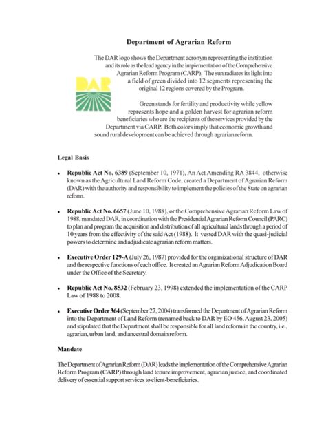 ra 3844 summary|Department of Agrarian Reform.
